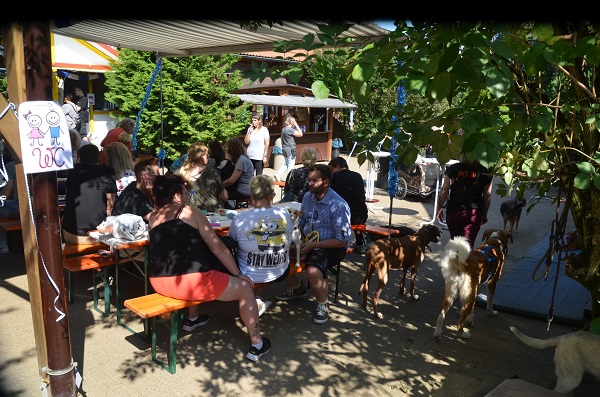 Besucher genießen das Oktoberfest im Schatten